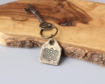 19th Anniversary Solid Bronze Keyring, Hand Stamped Celtic Design.