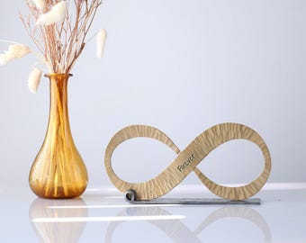 21st Brass Anniversary Gift. Personalised Bronze Infinity Knot Sculpture.