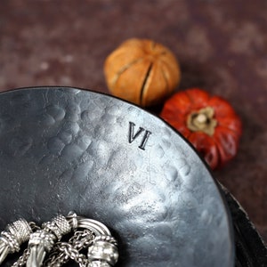 Ready To Ship Iron Anniversary Bowl Tally Marks Design VI Roman Numerals 6th Wedding present for Wife Hand forged dish for Husband VI