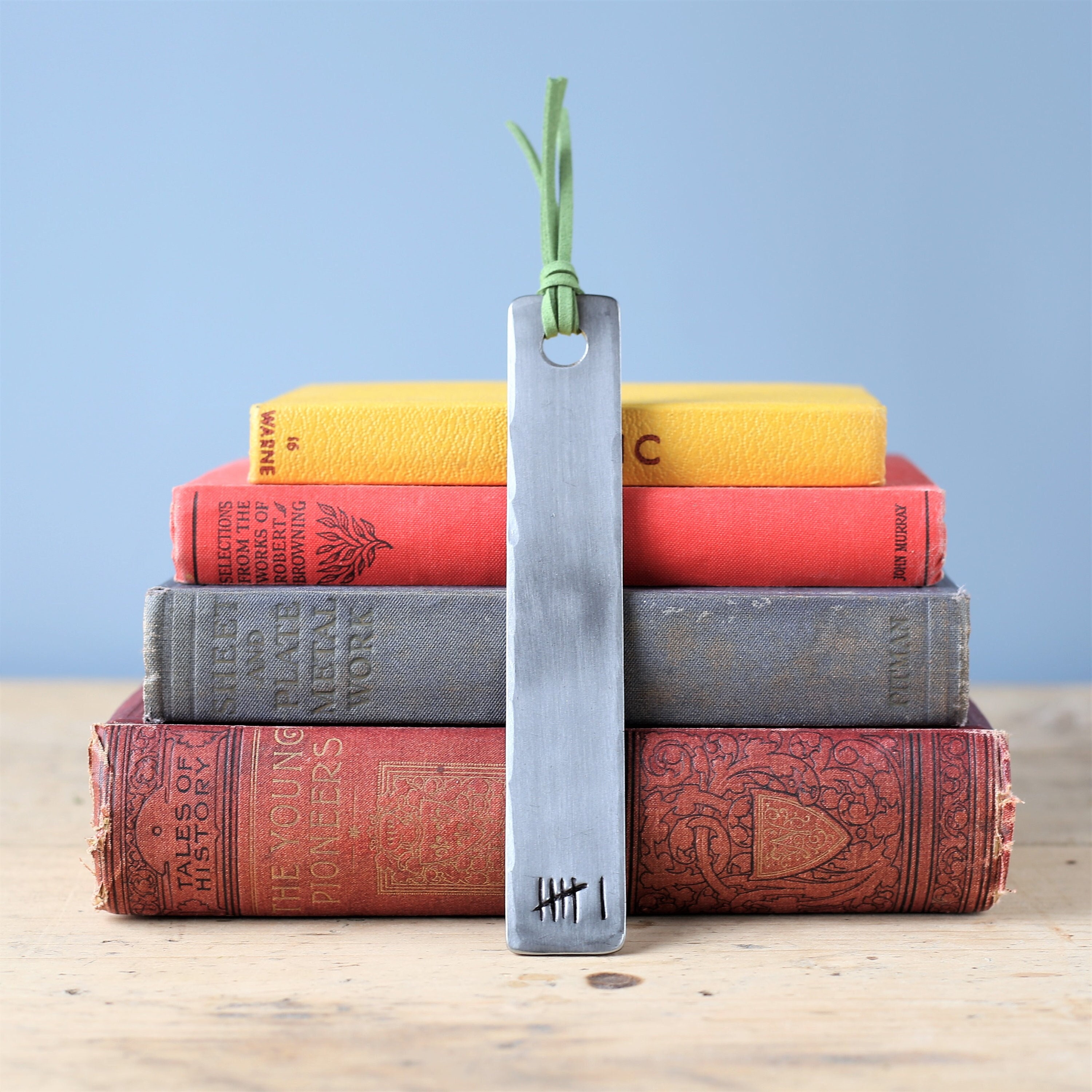 Iron Bookmark for 6th Wedding Anniversary - Tally Marks Heart Infinity knot Est. 2019 faux leather tassel -  Roman Numeral  - VI Bookmark