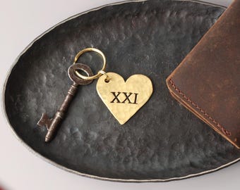 Brass Heart Keyring, 21st Anniversary Gift