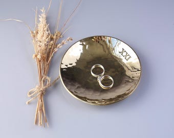 21st Anniversary Round Dish, Hand Forged , Brass Anniversary Gift.