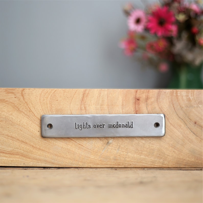 Personalized Name Sign, Steel Name Plate, Hand Stamped Metal Notice, Custom Hand Forged Plaque, 11th Anniversary Gift Office Workplace Gift image 4