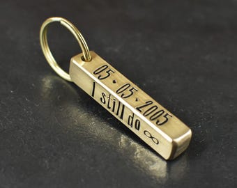 19th Anniversary Gift, Personalized Bronze Bar Keychain
