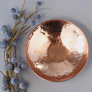 Traditional 7th Copper Bowl, Custom Anniversary Gift, Metal Jewellery Dish For Her, Hand Hammered Solid Copper Catch All Vessel