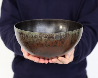 Handcrafted Iron Monk Bowl, Large Decorative Metal Vessel, 6th Anniversary Gift