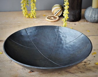 Deep Steel Bowl, with Line Pattern, 11th Anniversary Personalized Gift, Housewarming Ideas For New Home, Hand Forged Catch All Bowl for Wife