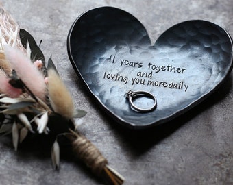 Personalised Steel heart ring dish, 11th Anniversary steel gift