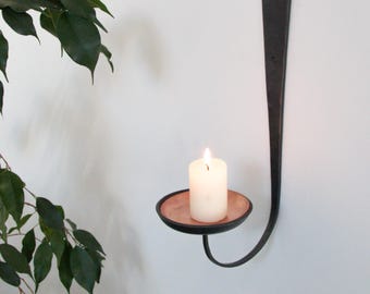 Iron and Copper Fusion Wall Sconce. Wall mounted candle holder. Artisan Christmas Gifting