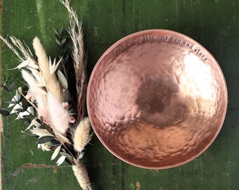 Personalised Copper 22nd Anniversary Bowl: Hand Hammered Decorative Bowl.