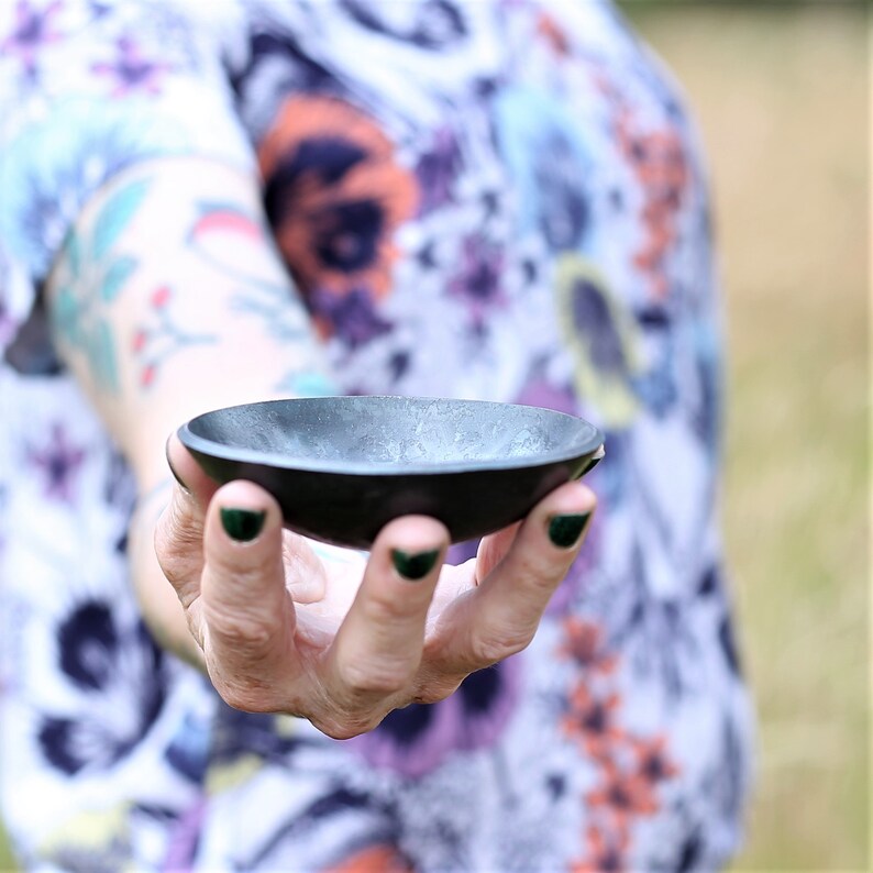 Steel Bowl for 11th Anniversary gift: jewellery bowl for her, custom ring dish for 11th anniversary, small hand stamped metal bowl for him image 8