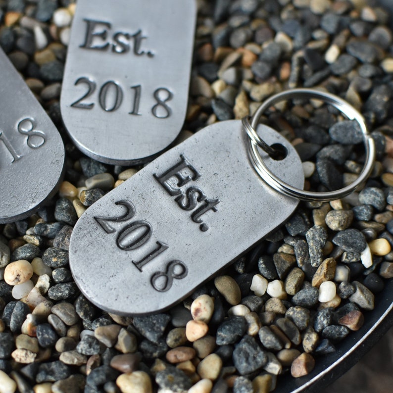 Polished Iron Keychain 6th Year Gift, Custom Dog Tag Gift, 6th Wedding Anniversary Gift for Husband and Wife VI Roman Numeral Tally Design image 6