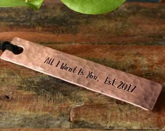 Personalised 22nd Anniversary Copper Bookmark, Copper Wedding Gift for Husband and Wife