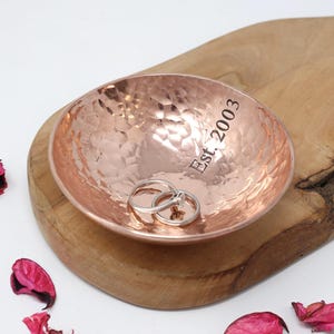 Small Copper Hammered Metal Bowl, made of 100% copper. With XXII stamped into the metal to mark 22 years. Big enough for rings, cufflinks, and small everyday items.