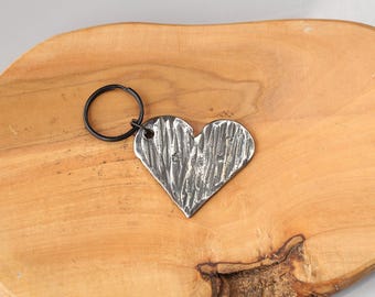 11th Anniversary Gift, Textured Steel Heart Keyring. Available in 2 Designs.
