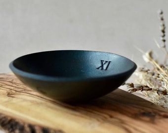 Steel Ring Bowl 11 Tally Marks Roman Numerals Design -11th Anniversary Wedding Gift - Small Jewellery Dish - Contemporary Smooth Pressed