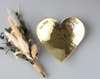 Personalised 21st Anniversary Gift, Brass Heart Dish.
