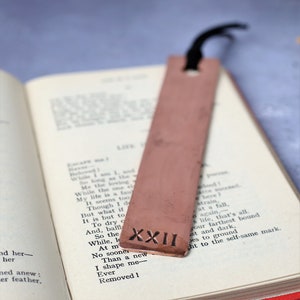 Artisan Copper Bookmark, Ready to Ship, Roman Numerals XXII 22 Tally Marks Gift For Copper Wedding for Husband and Wife Her Him image 3