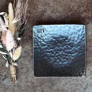 Square Dish 6th Iron Anniversary Gift. Hand Stamped Design.