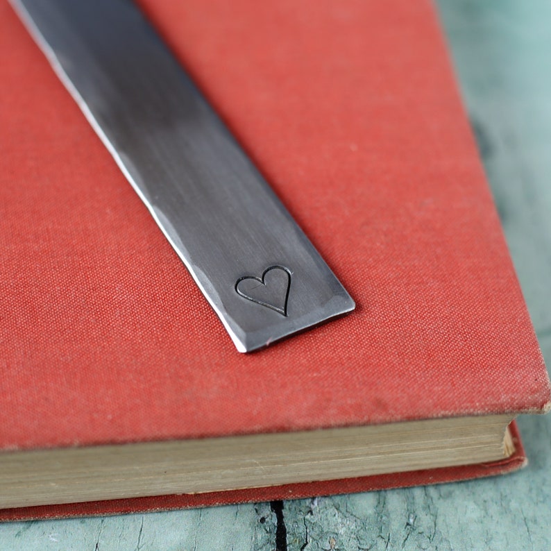 Steel Hand Forged Bookmark 11 Year Anniversary Gift with Roman 11 Numerals or Tally Mark Design Gift for Him for Her Boyfriend Girlfriend Heart Symbol