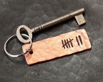 Copper Gift for 7th Anniversary Keyring with Choice of Roman Numeral or Tally Mark Design - Couples keychain 100% solid copper keychain.