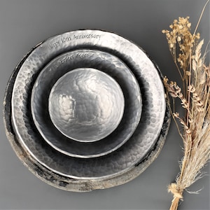 Aluminum 3 Bowl Set Personalized For 10 Year Anniversary Gift For Her Wife Husband Couple Catch All Dishes - Decorative Forged Bowls
