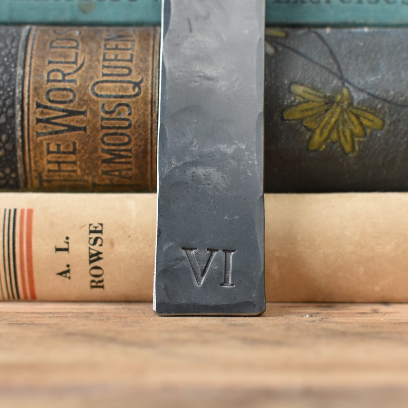 Raw Iron Bookmark, 6th Wedding Anniversary Gift Tally Marks, Roman Numeral, with Real Leather Tassel. Gift for Husband, Couples Gift. VI