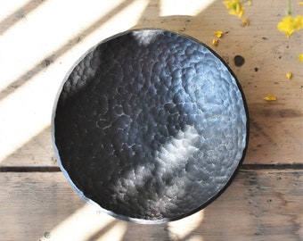 Textured heavy steel Dish - 11th anniversary steel gift - Hand forged Bowl - Centerpiece Bowl - Unique housewarming gift for new home  4