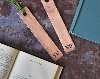 7th Anniversary Copper Bookmark, Ready to Ship, - Roman Numerals VII or 7 Tally Marks - Gift For Copper Wedding for Husband and Wife