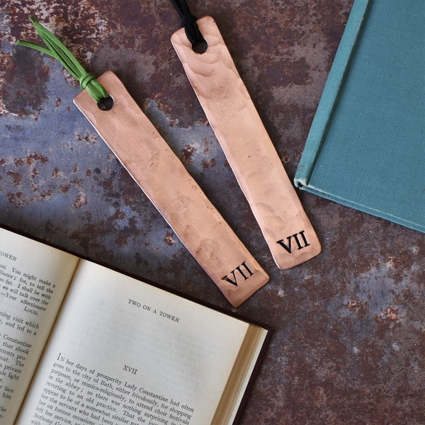 7th Anniversary Copper Bookmark, Ready to Ship, - Roman Numerals VII or 7 Tally Marks - Gift For Copper Wedding for Husband and Wife