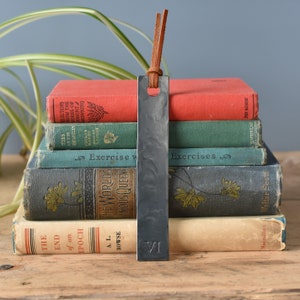 Raw Iron Bookmark, 6th Wedding Anniversary Gift - Tally Marks, Roman Numeral, with Real Leather Tassel. Gift for Husband, Couples Gift.