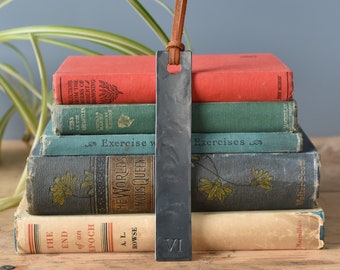 Raw Iron Bookmark, 6th Wedding Anniversary Gift - Tally Marks, Roman Numeral, with Real Leather Tassel. Gift for Husband, Couples Gift.