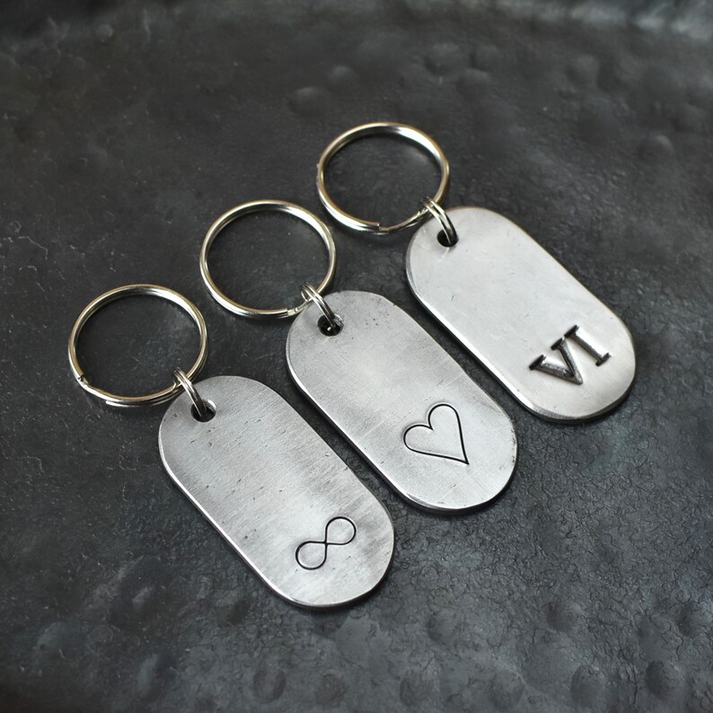 Polished Iron Keychain 6th Year Gift, Custom Dog Tag Gift, 6th Wedding Anniversary Gift for Husband and Wife VI Roman Numeral Tally Design image 3