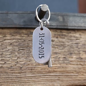 Iron Key-chain gift for him Tally Marks design, 6th anniversary stamped iron key ring gift custom dog tag for wife your anniversary date image 1