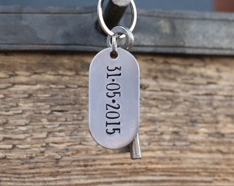 Iron Key-chain gift for him -Tally Marks design, 6th anniversary stamped iron key ring gift- custom dog tag for wife - your anniversary date