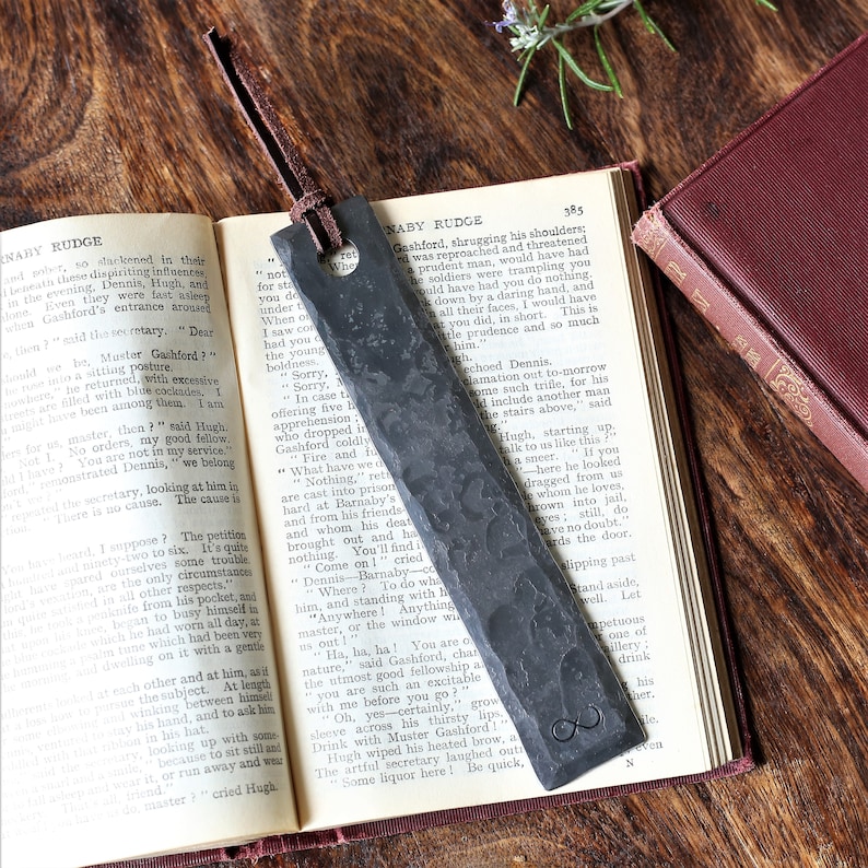 Personalised 6th Anniversary Raw Finish Iron Gift Hand Forged Metal Engraved Bookmark with Real Leather Tassel Bookmark Gift for Husband image 2