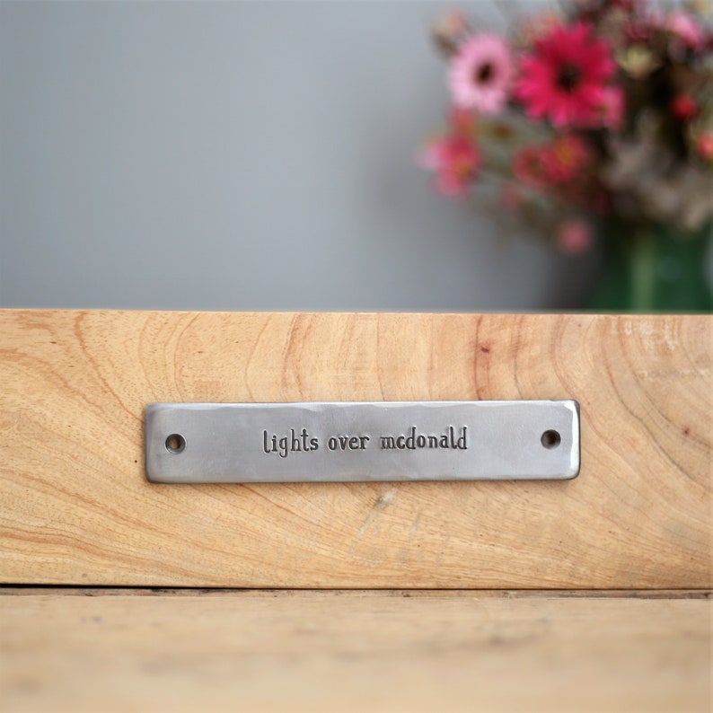 Personalized Name Sign, Steel Name Plate, Hand Stamped Metal Notice, Custom Hand Forged Plaque, 11th Anniversary Gift Office Workplace Gift image 9