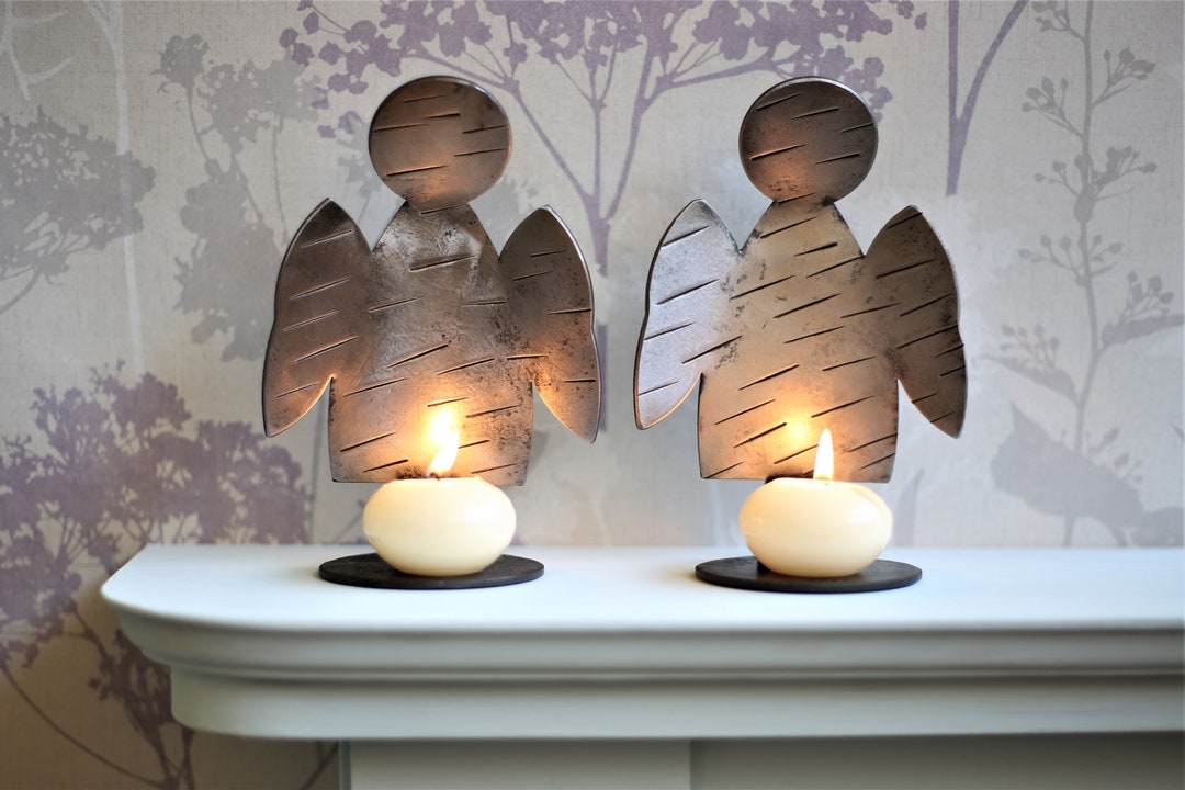 Pair of Guardian Angel Candle Holders Tea Light Stand Handmade Metal
