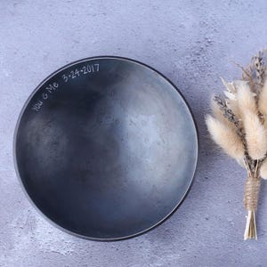 Pressed Iron Bowl with Stamped Message on the inside rim, 'You & Me 3.24.2017', a beautiful trinket bowl to mark the last 6 years together.