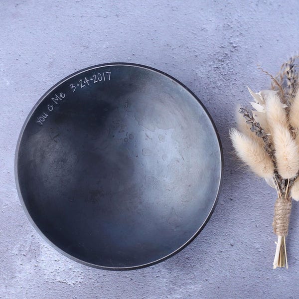 Personalized Iron Anniversary Bowl: Hand Forged Pressed Metal Catch-All Dish
