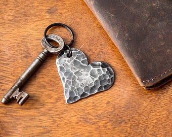 6th Anniversary Textured Iron Heart Keyring. Available in 2 Designs.