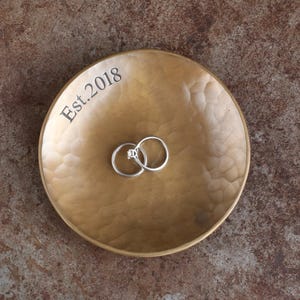 Bronze Trinket Dish, 8th Anniversary Gift, Hand Stamped Tally Marks VIII (Est 2018)