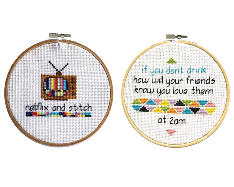 funny cross stitch pattern Cross stitch pattern twin pack netflix and stitch drinking buddies instant download