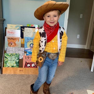 Woody Costume Children/Toddler shirt, vest, leather belt with buckle, and leather gun holster image 2