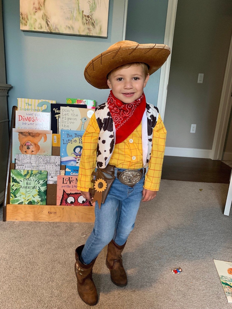 Woody Costume Children/Toddler shirt, vest, leather belt with buckle, and leather gun holster image 2