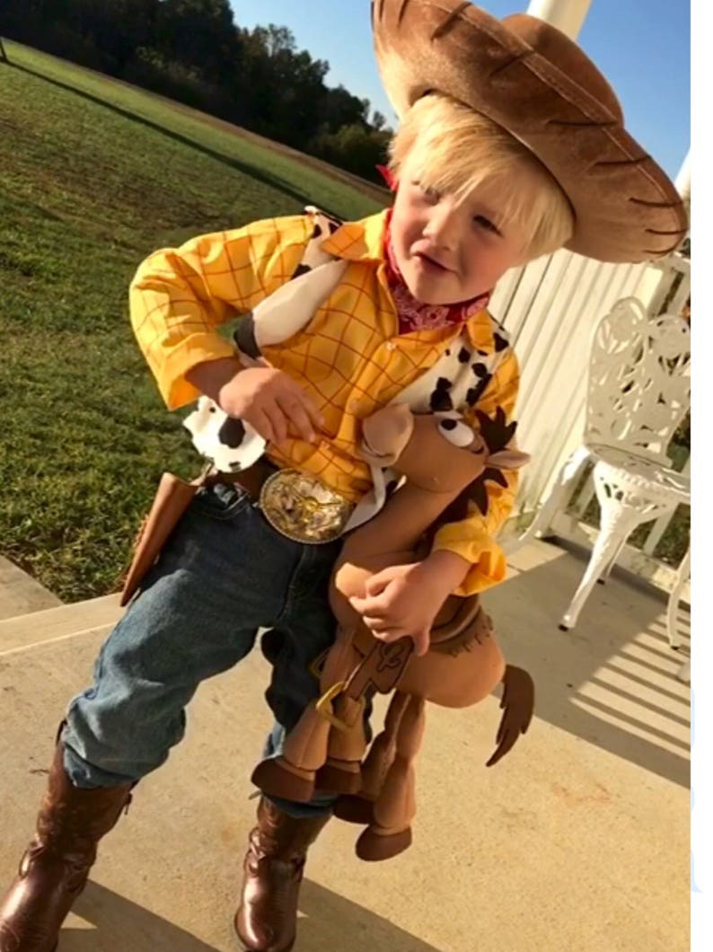 Woody Costume Children/Toddler shirt, vest, leather belt with buckle, and leather gun holster image 6