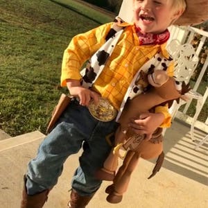 Woody Costume Children/Toddler shirt, vest, leather belt with buckle, and leather gun holster image 3