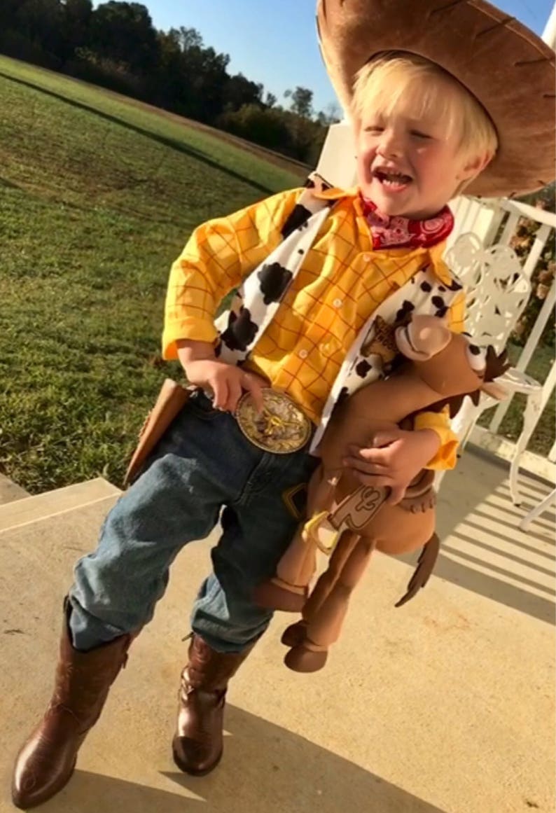 Woody Costume Children/Toddler shirt, vest, leather belt with buckle, and leather gun holster image 3