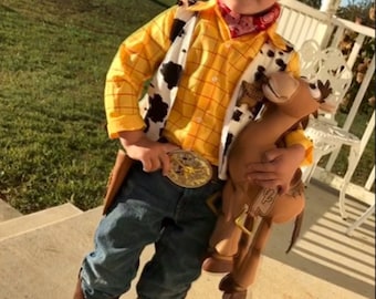 Woody Costume - Children/Toddler shirt, vest, leather belt with buckle, and leather gun holster