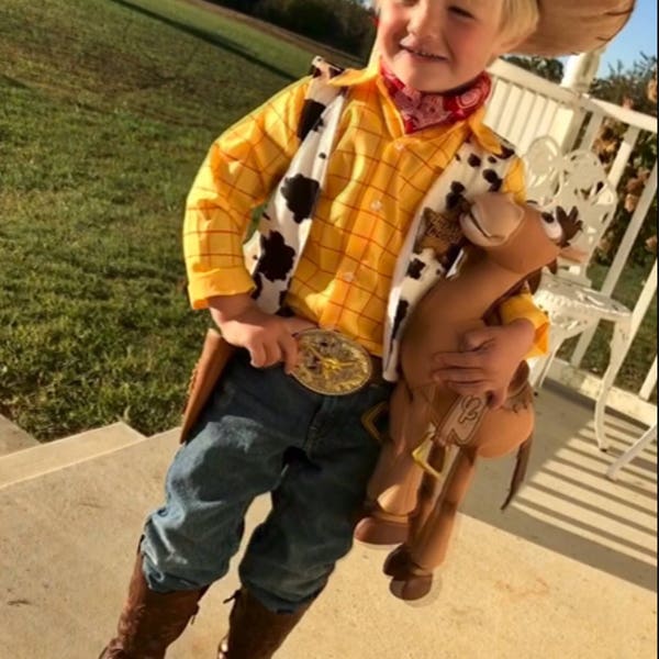 Woody Costume - Children/Toddler shirt, vest, leather belt with buckle, and leather gun holster